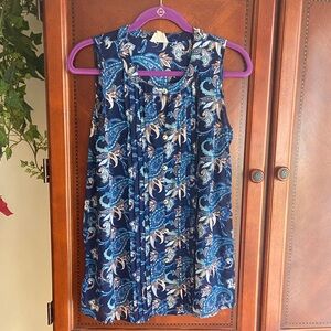 Floral/Paisley Sleeveless Blouse - Blue